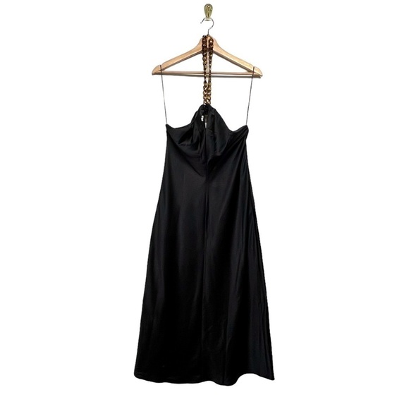 NWOT JASON WU Satin Halter Midi Dress With Tortoise Shell Necklace Black - Picture 3 of 9